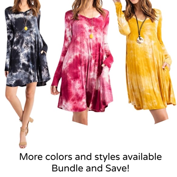 Long Sleeve Tie-Dye Swing Tunic Dress with Pockets NWT! - Picture 4 of 4